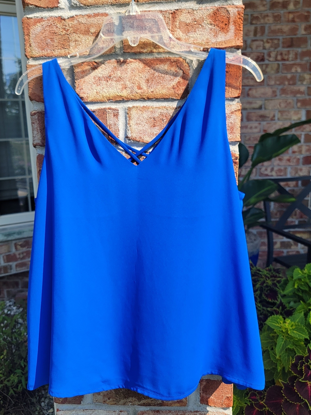 Women's Express Royal Blue V-Neck Tank Top With Strappy Detailing In Back